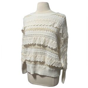 Flawless Ivory/Cream Layered Lace Pullover Crew Neck Sweater Size Small NWOT